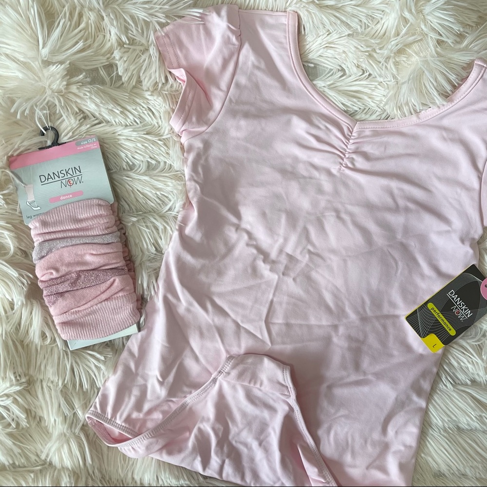Girls large 10/12 dance leotard leg warmers pink